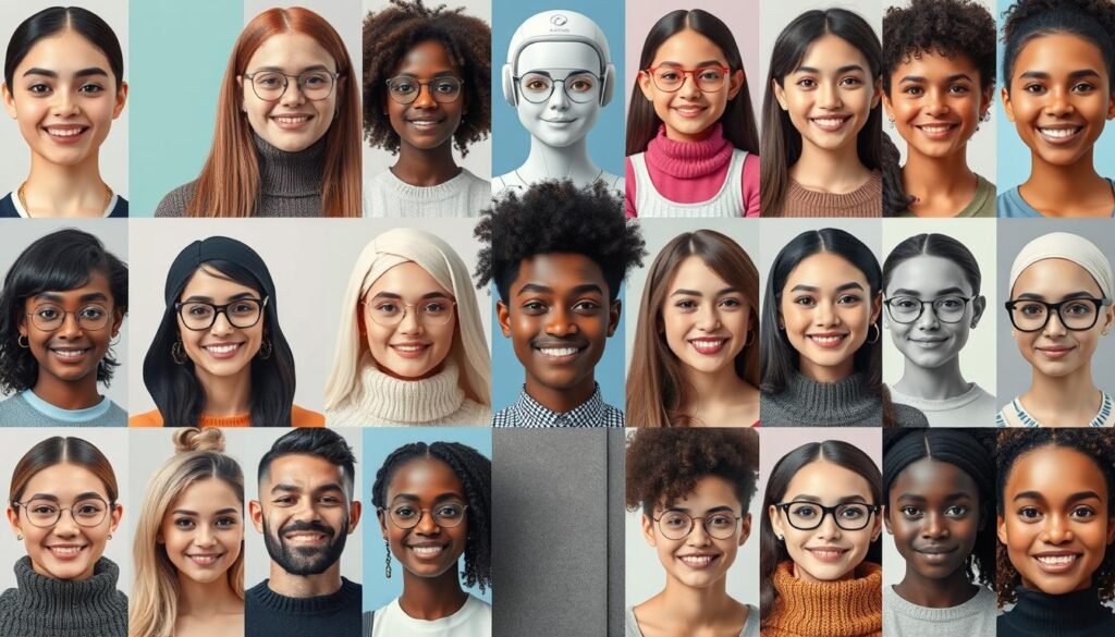 Colagem de diferentes companheiros Nomi AI mostrando a diversidade de personalização